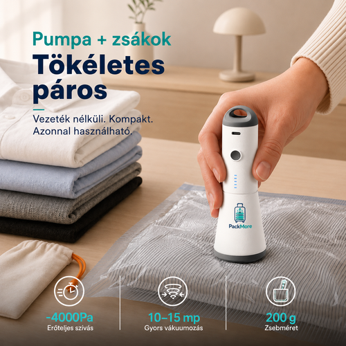 PackMore Travel Vacuum Szett - 15 db vákuumzsák + vezeték nélküli pumpa