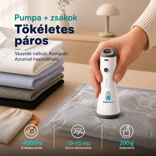 PackMore Travel Vacuum Szett - 15 db vákuumzsák + vezeték nélküli pumpa