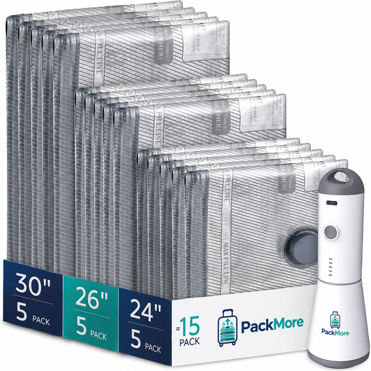 PackMore Travel Vacuum Szett - 15 db vákuumzsák + vezeték nélküli pumpa